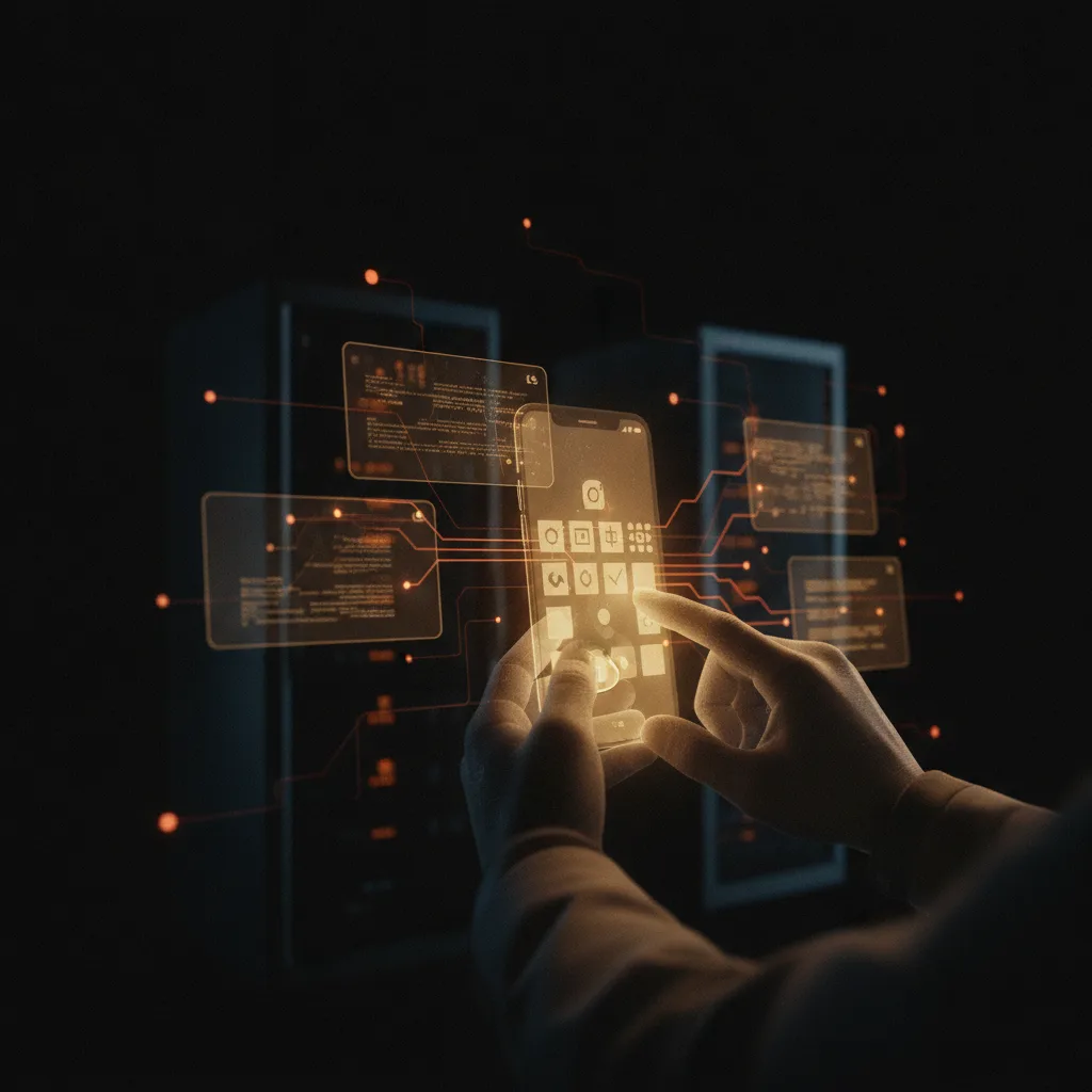 Editorial blog hero for a product-development studio article about: app development software. Topic context: App develop