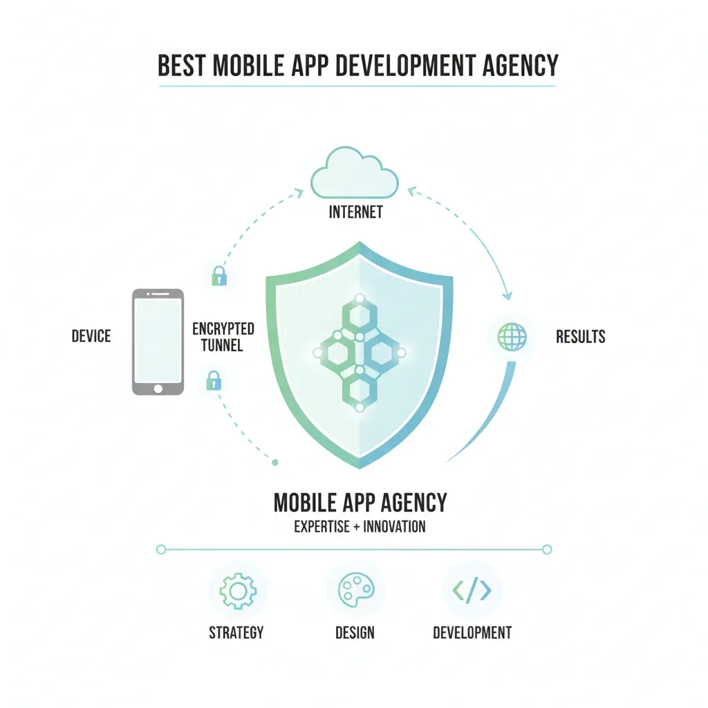 Simple clean infographic-style diagram illustrating: best mobile app development agency. Context: Best mobile app develo