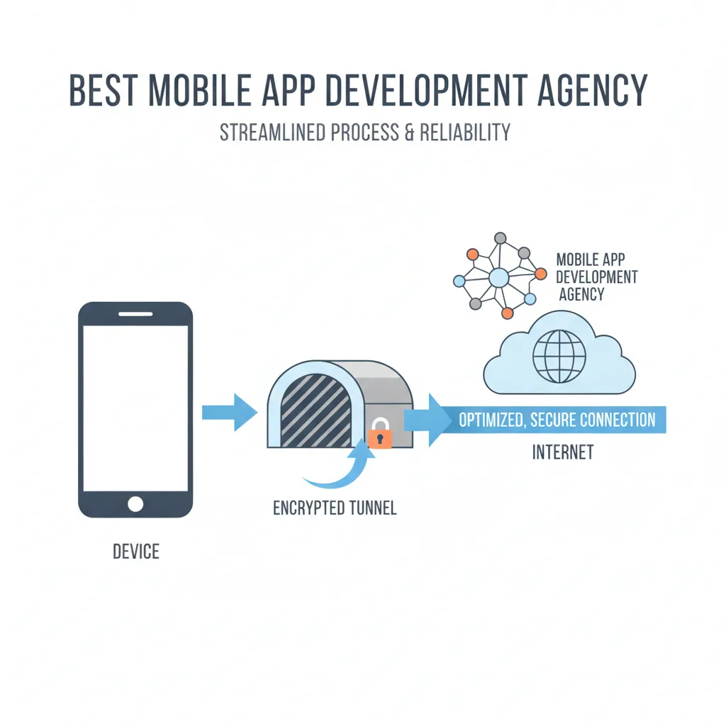 Simple clean infographic-style diagram illustrating: best mobile app development agency. Context: Best mobile app develo