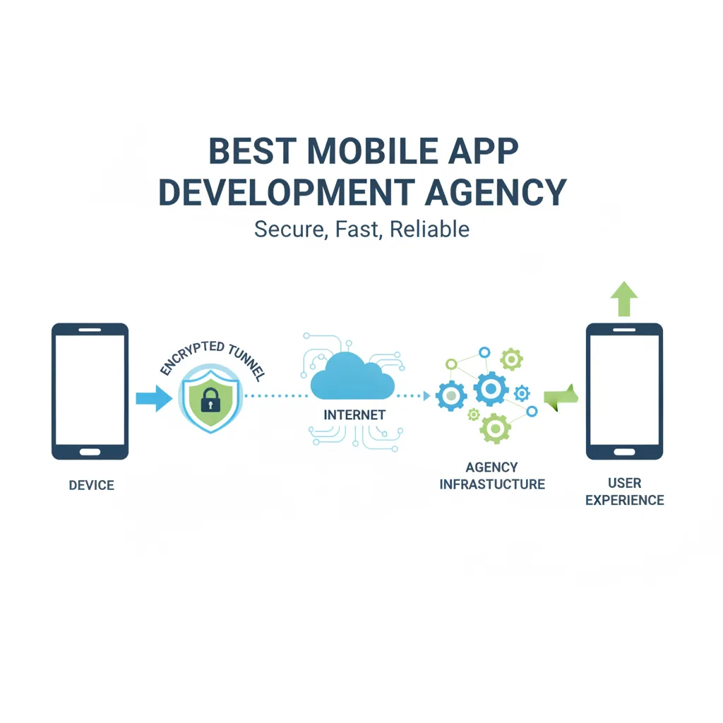 Simple clean infographic-style diagram illustrating: best mobile app development agency. Context: Best mobile app develo