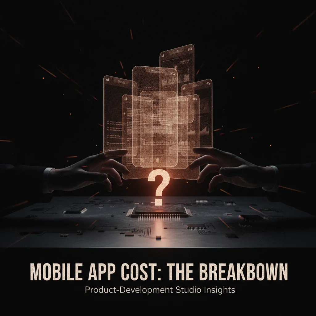 Editorial blog hero for a product-development studio article about: how much does it cost to pay someone to build a mobi