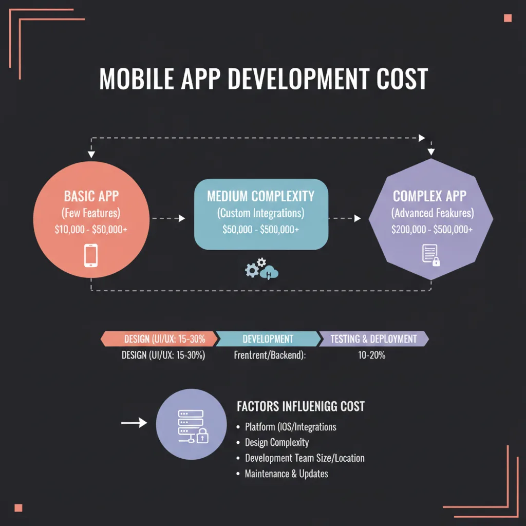 Simple clean infographic-style diagram illustrating: how much does it cost to pay someone to build a mobile app. Context