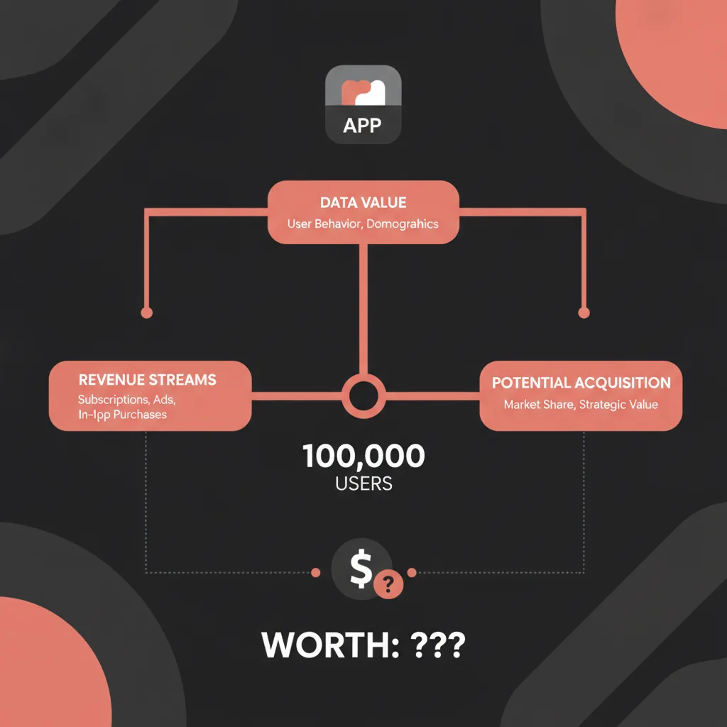 Simple clean infographic-style diagram illustrating: app with 100,000 users worth. Context: How much is an app with 100,