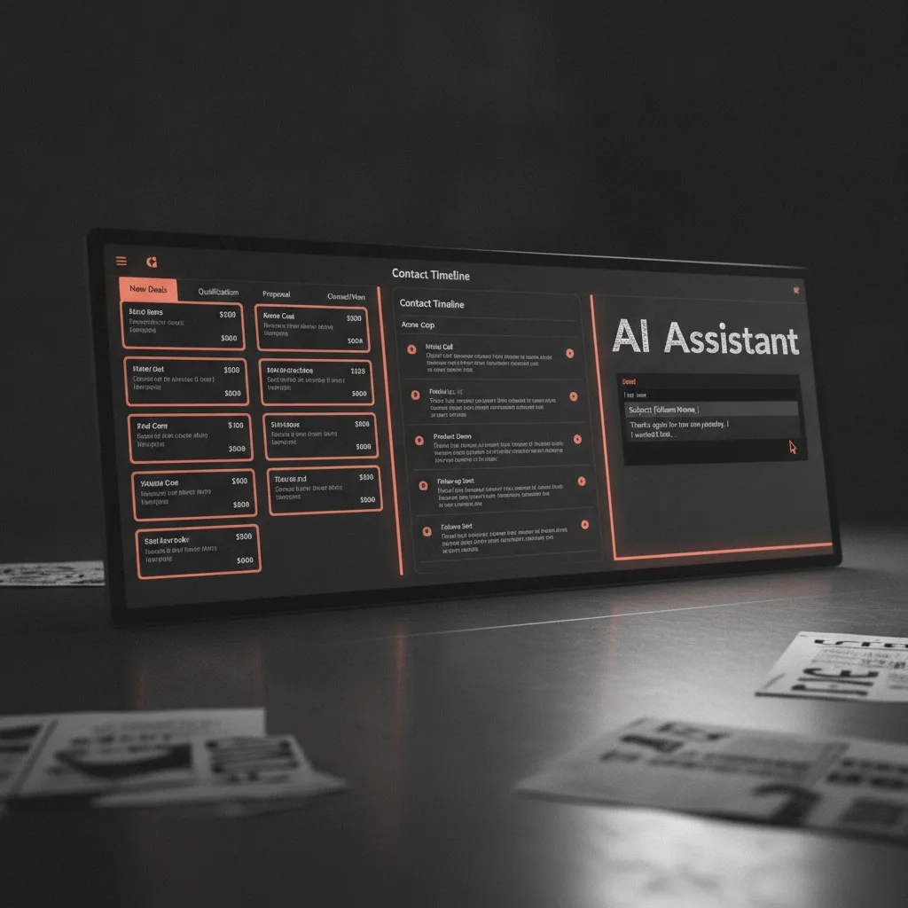 Helios AI CRM pipeline with assistant panel