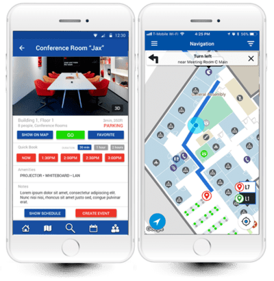 Spreo navigation and booking screens