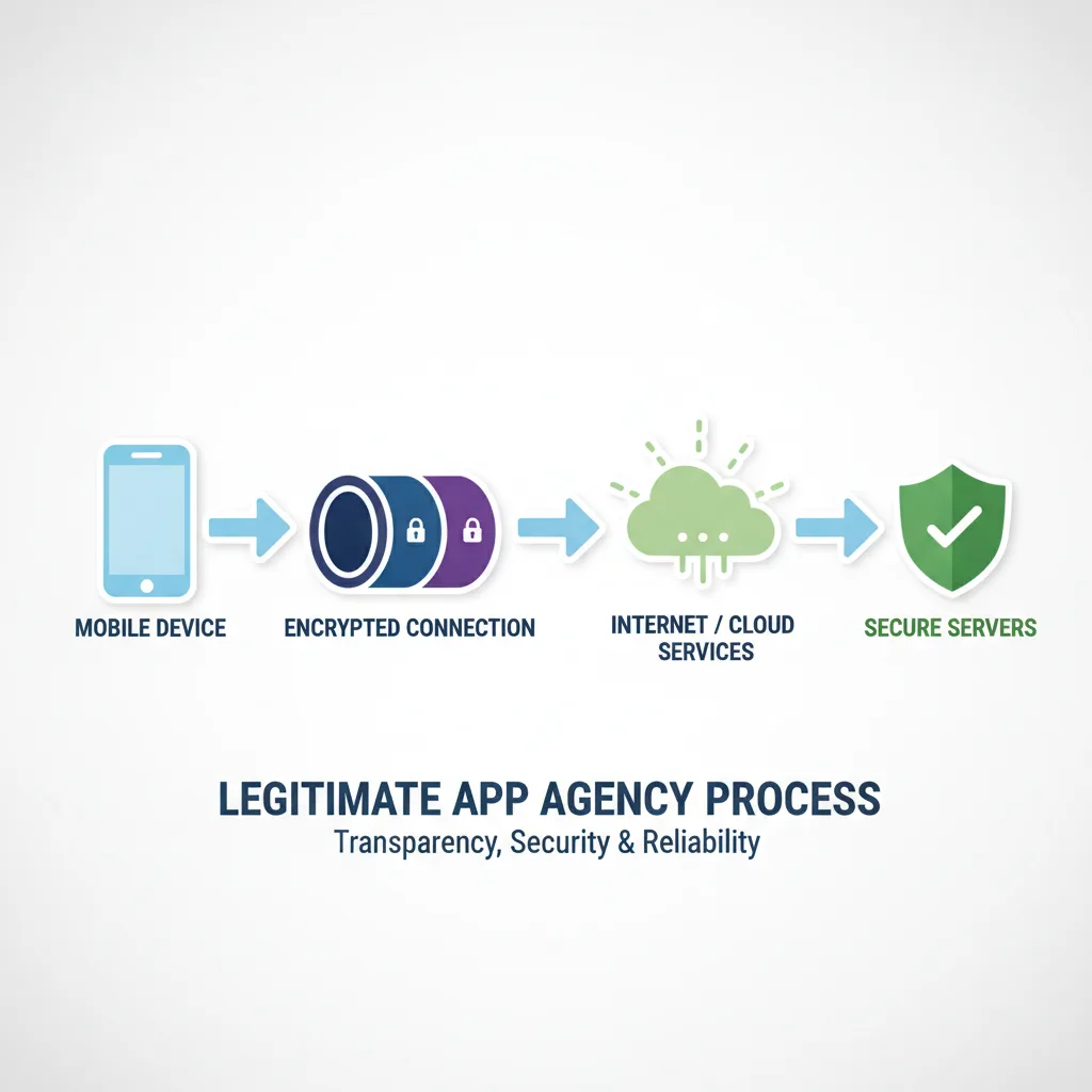 Simple clean infographic-style diagram illustrating: mobile app development agency legit. Context: Mobile app developmen