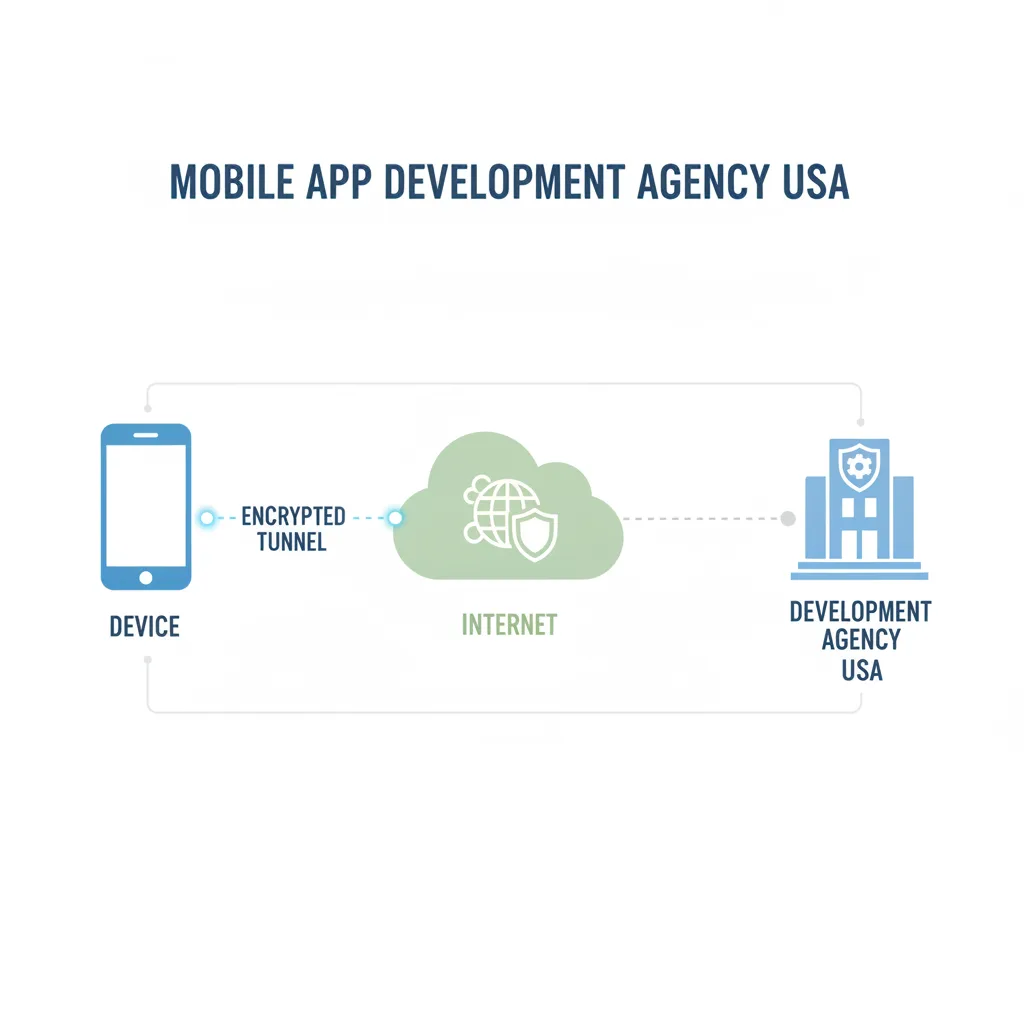 Simple clean infographic-style diagram illustrating: mobile app development agency USA. Context: Mobile app development 