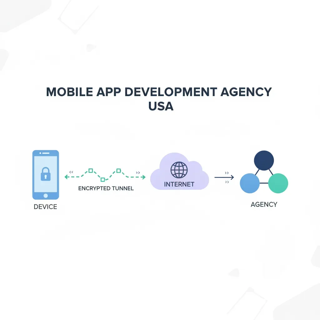 Simple clean infographic-style diagram illustrating: mobile app development agency USA. Context: Mobile app development 