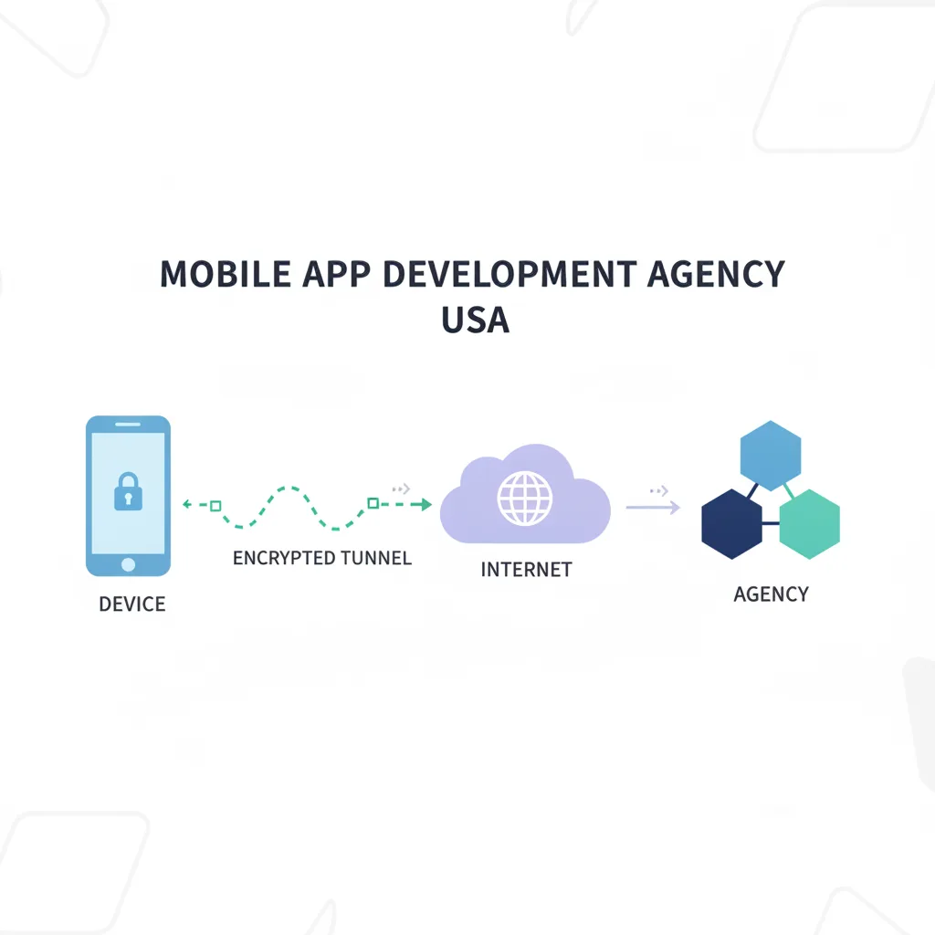 Simple clean infographic-style diagram illustrating: mobile app development agency USA. Context: Mobile app development 