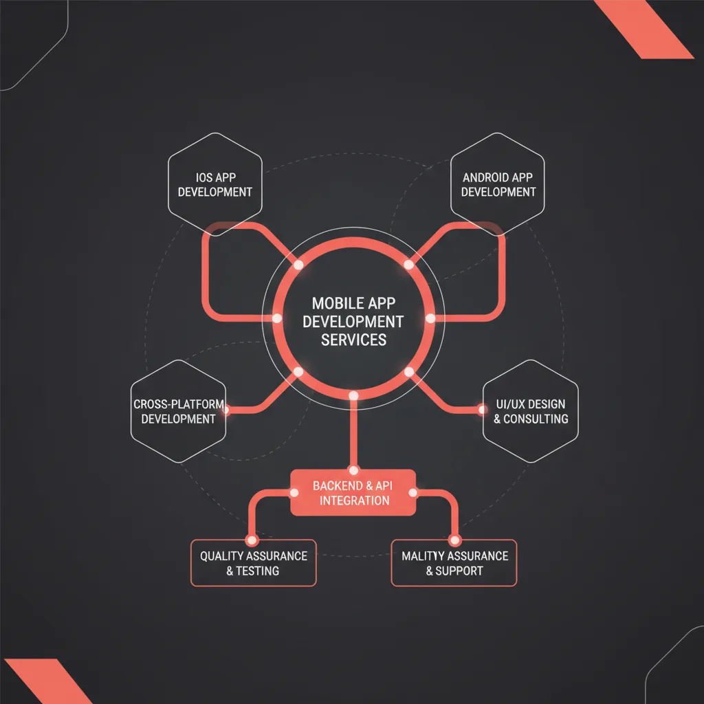 Simple clean infographic-style diagram illustrating: mobile app development services. Context: Mobile app development se