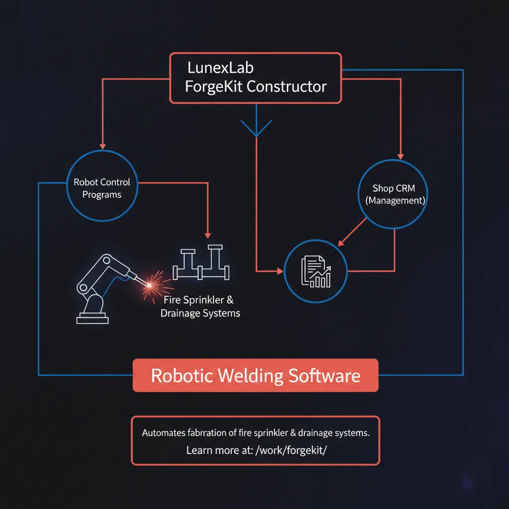 Simple clean infographic-style diagram illustrating: robotic welding software. Context: robotic welding software for fir