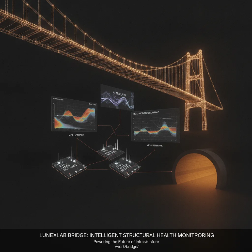 Editorial blog hero for a product-development studio article about: structural health monitoring software. Topic context