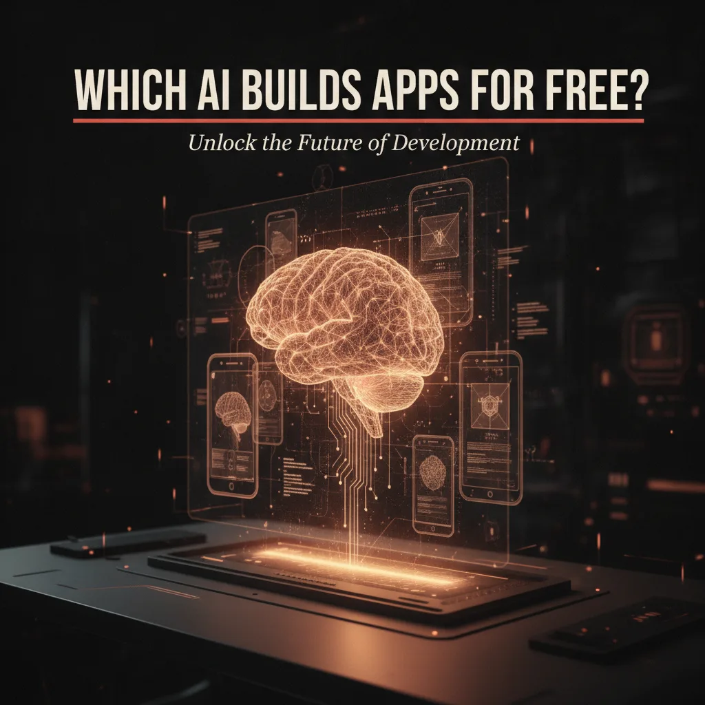 Editorial blog hero for a product-development studio article about: which AI can build apps for free. Topic context: Whi